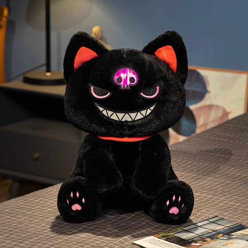 Dark Pirate Cat Plush Toy – Gothic Halloween Stuffed Black Cat Doll Black 11.8" (30cm)