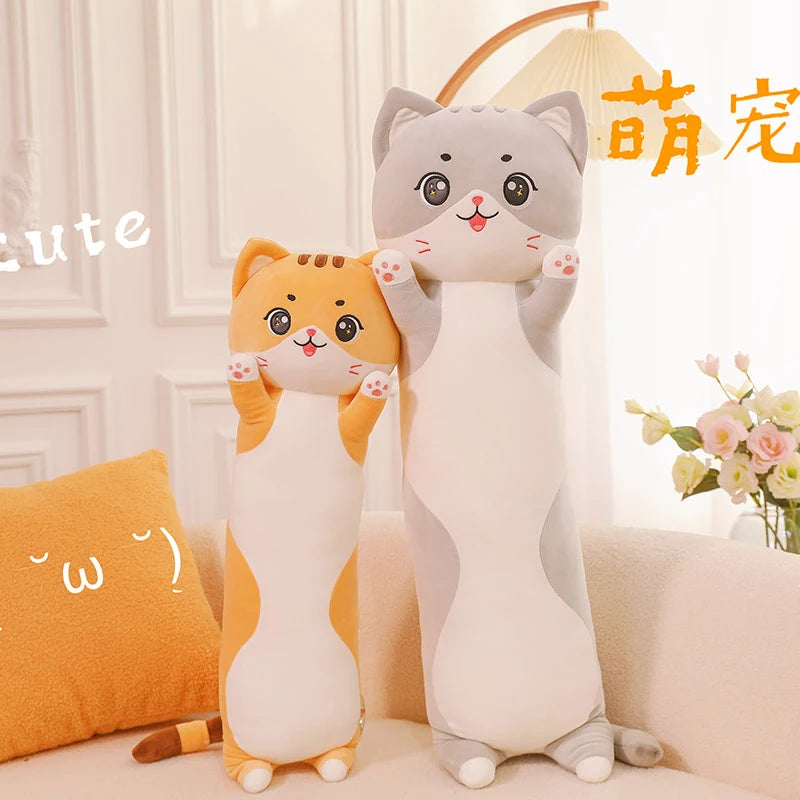 Kawaii Giant Big Face Cat Plush Pillow - Soft Stuffed Kitten Sleeping Cushion and Gift, 2 Colors and 4 Sizes