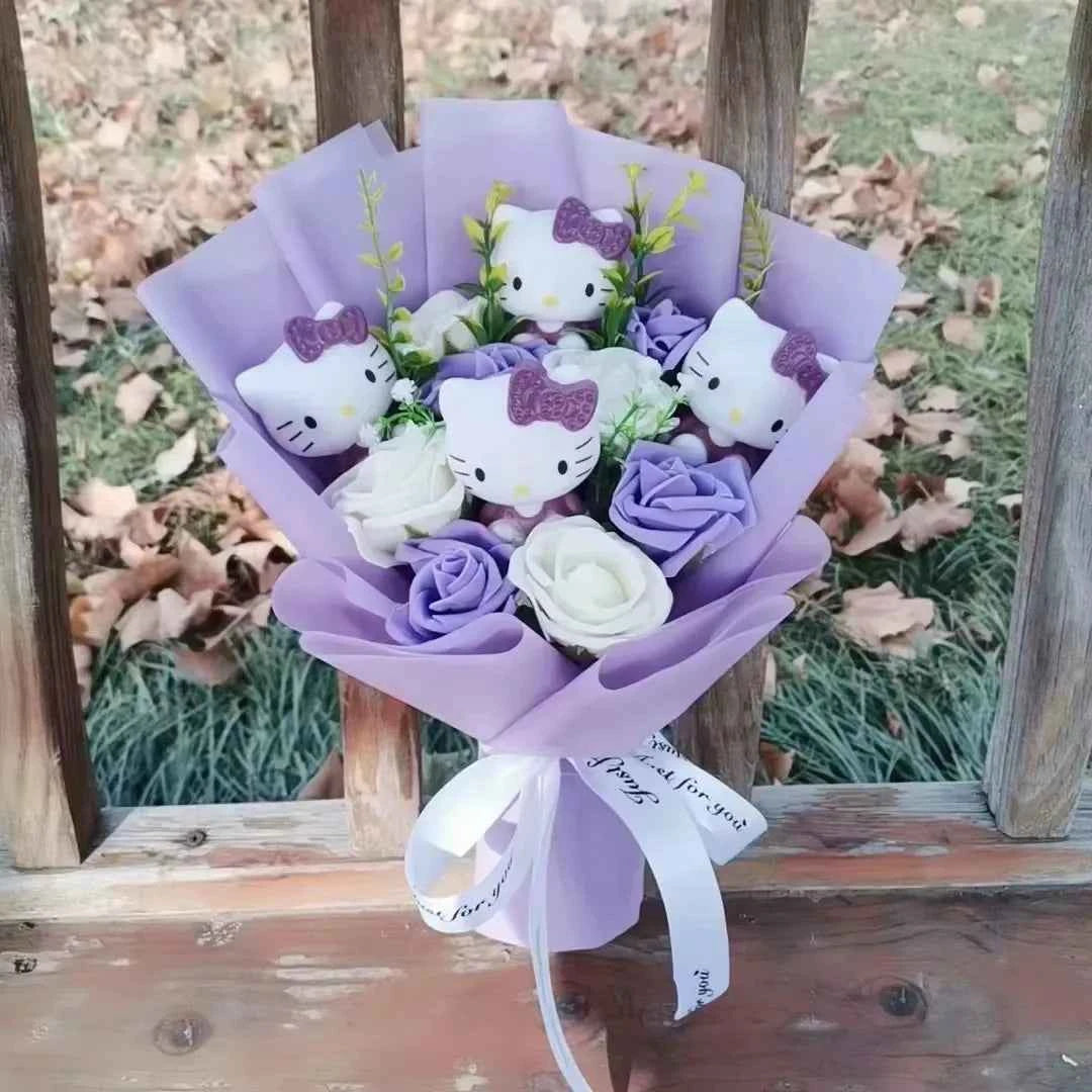 Kawaii Sanrio Plush Bouquet (11.8 in) - Hello Kitty/Kuromi/My Melody/Cinnamoroll Gift