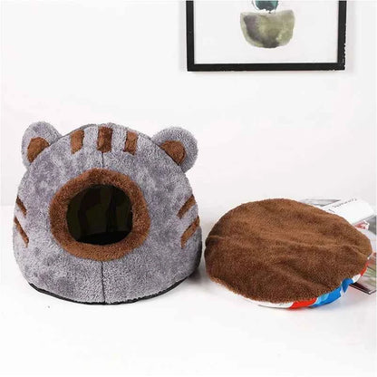 Kawaii Bear Head Cat Bed (Up to 16.9 in) - Cozy Cave Winter Self Warming Kitten Nest