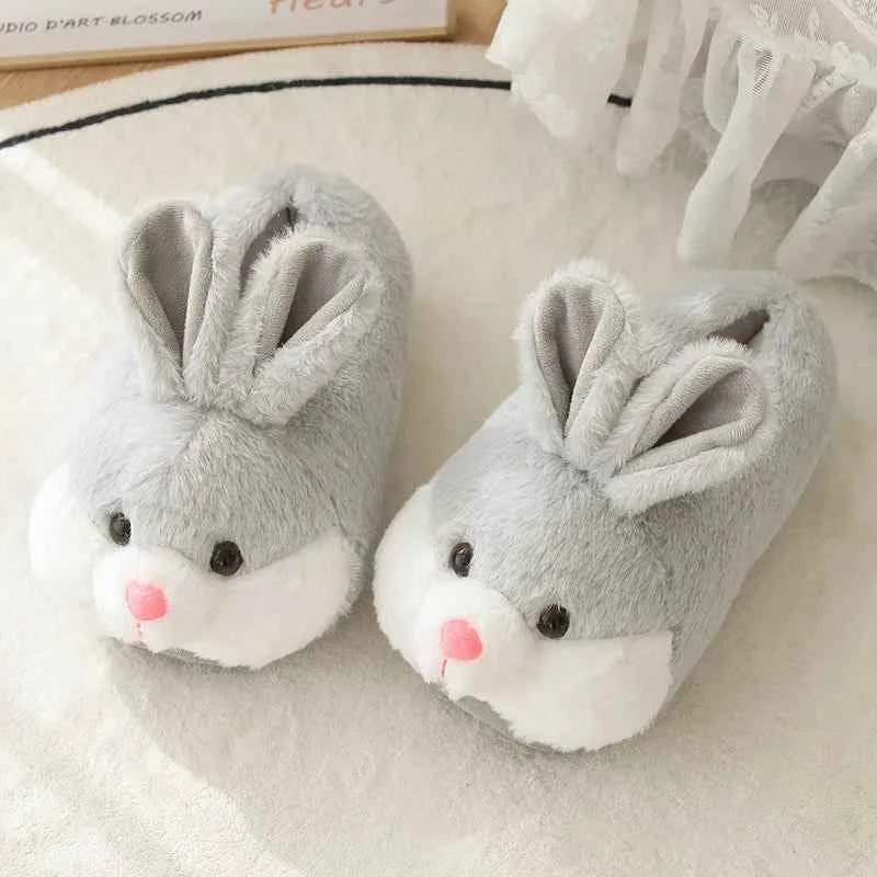 Cute Rabbit Shoes Women Winter Slippers Warm Plush Soft GRAY One Size