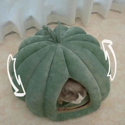 Cute Pumpkin Cat Bed (Up to 19.7 in) - Winter Warm Flannel Kitten Puppy Nest