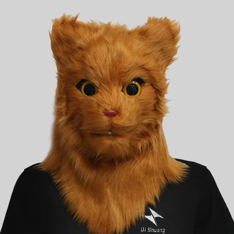 Movable Mouth Cat Mask – Realistic Full Head Cat Cosplay Mask Cat Yellow 19.7"–25.6" (50–65cm)