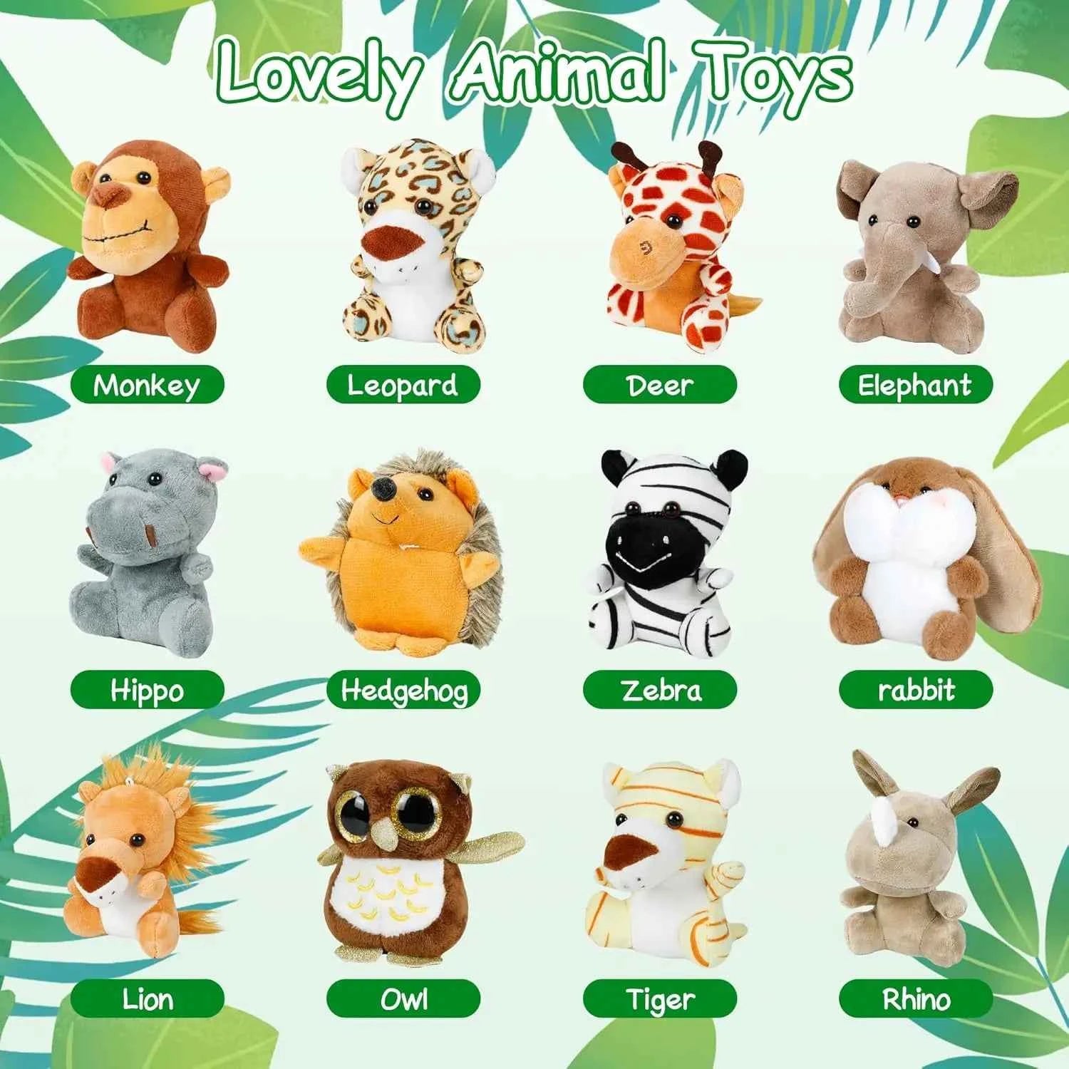 12-36 PCS Small Safari Stuffed Animals Bulk 12cm Jungle Animal Mini Plush Toys for Classroom Prizes Party Favors Birthday Gifts