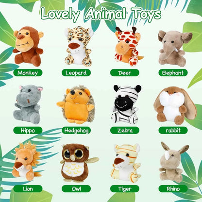 12-36 PCS Small Safari Stuffed Animals Bulk 12cm Jungle Animal Mini Plush Toys for Classroom Prizes Party Favors Birthday Gifts
