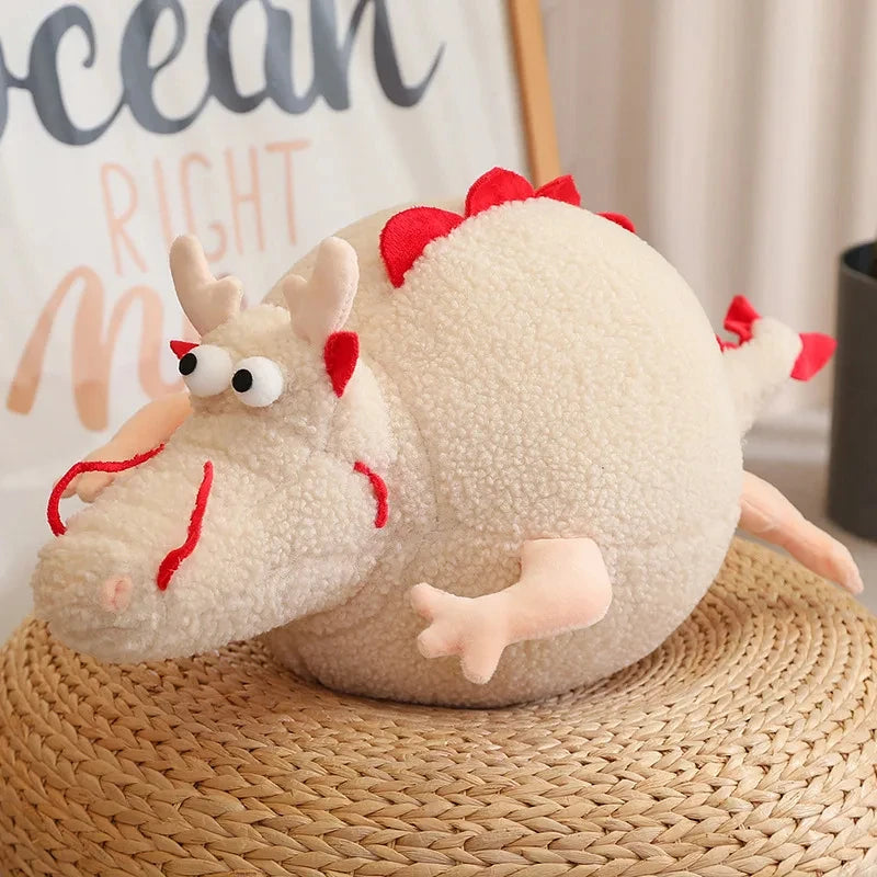 Giant Chubby Dragon Plush Toy – Cute Round Dragon Pillow Stuffed Animal White
