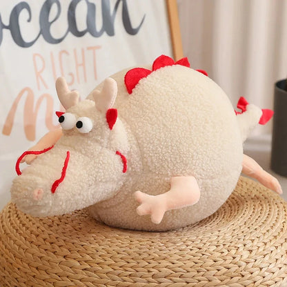 Giant Chubby Dragon Plush Toy – Cute Round Dragon Pillow Stuffed Animal White