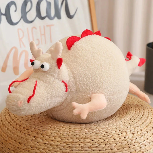 Giant Chubby Dragon Plush Toy – Cute Round Dragon Pillow Stuffed Animal White