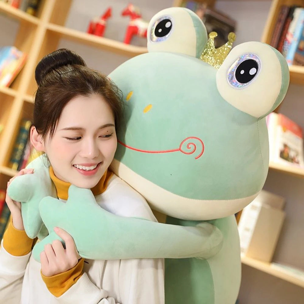 Kawaii Love Frog Plush Toy – Big Mouth Smile Glasses & Heart Belly Embroidery (50cm)