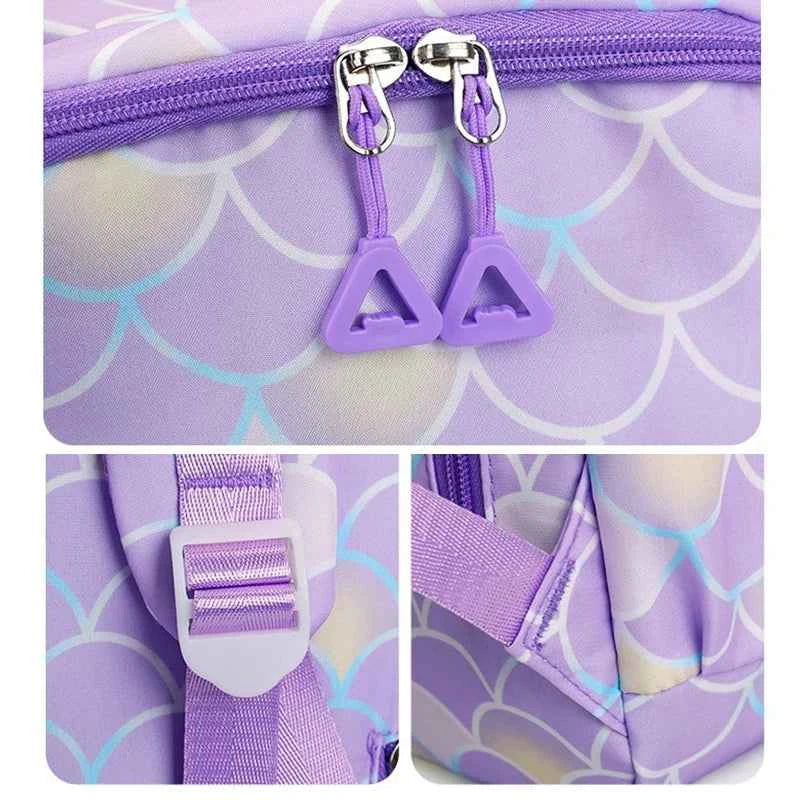 3PCS Cinnamoroll Fish Scale Backpack Set - Mermaid Pendant Lunch School Bag for Girls (17.7 in)