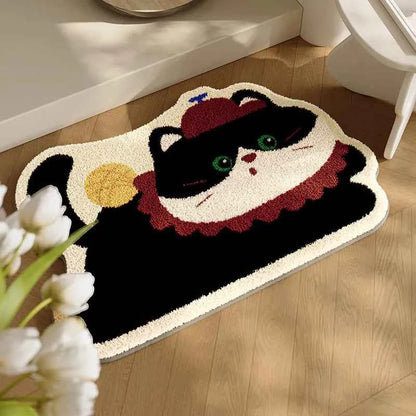 Cute Cat Design Floor Mat in Pink Green Water-Absorbent & FYR 3