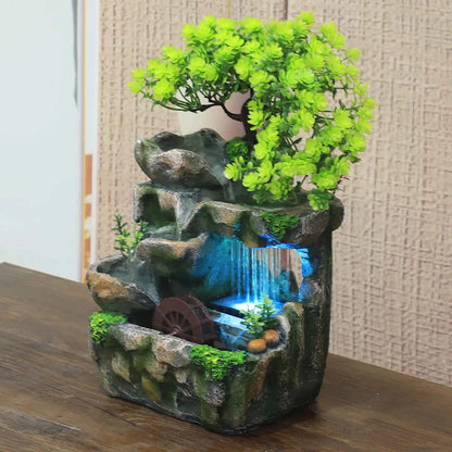 Kawaii Desktop Waterfall Fountain – LED Color Changing Zen Decor