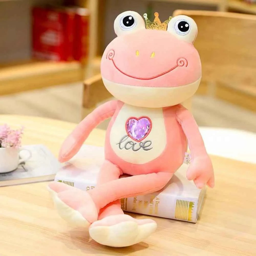 Kawaii Love Frog Plush Toy – Big Mouth Smile Glasses & Heart Belly Embroidery (50cm)