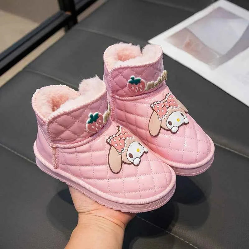 Kids'Casual Shoes Boots Cartoon PU Leather Winter Outdoor Sports Shoes For Girls Keep Warm Anti-slip Black Pink Size 26-37