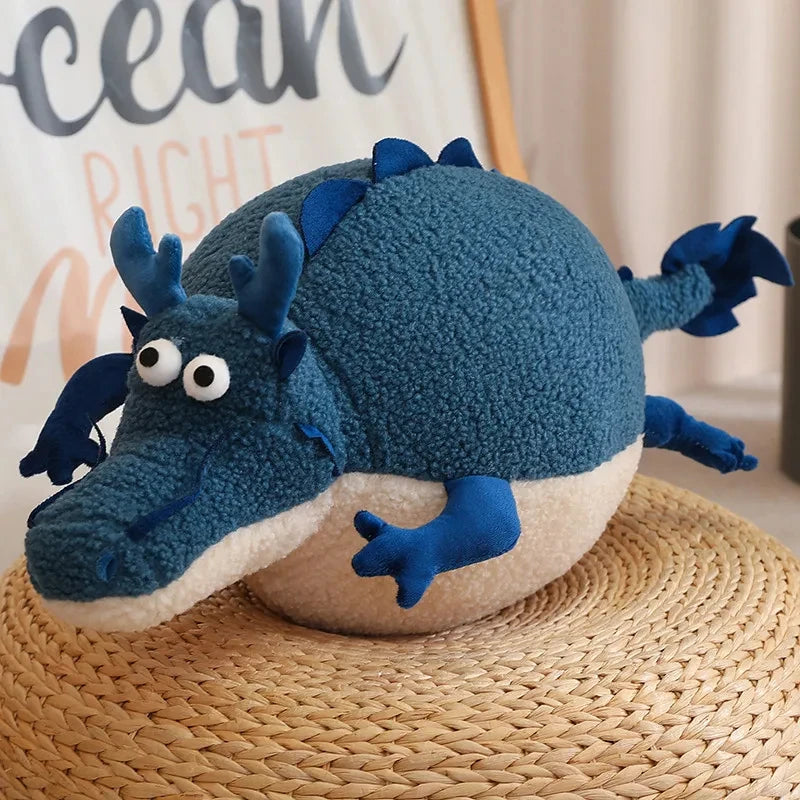 Giant Chubby Dragon Plush Toy – Cute Round Dragon Pillow Stuffed Animal Blue