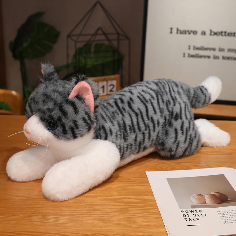 Realistic Kitten Plush Toy – Cute Sleeping Cat Stuffed Animal Pillow Dark Gray