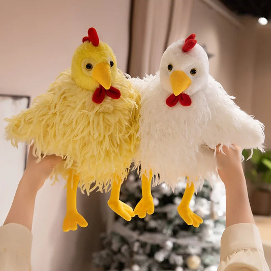 30cm Fluffy Chicken Plush Toys Cute Farmyard Animal White