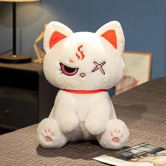 Dark Pirate Cat Plush Toy – Gothic Halloween Stuffed Black Cat Doll White 11.8" (30cm)