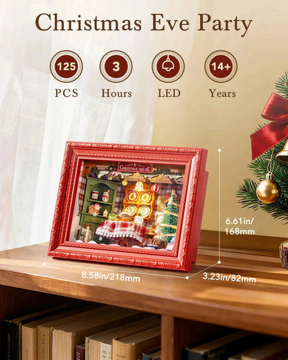 Rolife Christmas Eve Party 3D LED Wooden Puzzle Kit (8.6 in) - Festive Diorama Gift