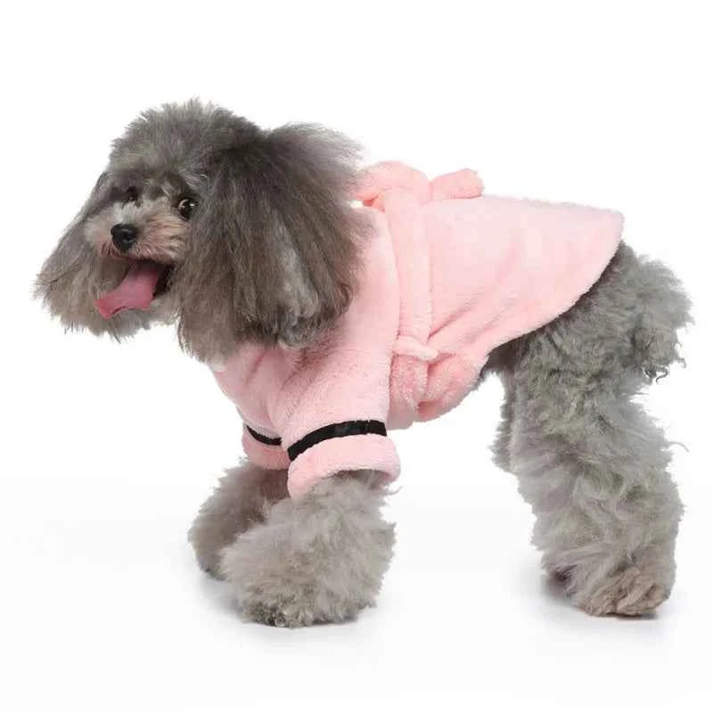 Hooded Pet Dog Bathrobe - Super Absorbent Drying Towel & Cozy Pajamas for Puppy & Cat (Small/Medium)