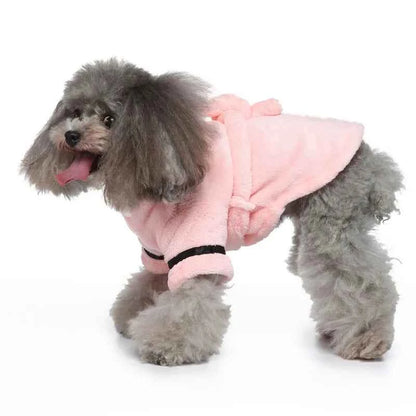 Hooded Pet Dog Bathrobe - Super Absorbent Drying Towel & Cozy Pajamas for Puppy & Cat (Small/Medium)