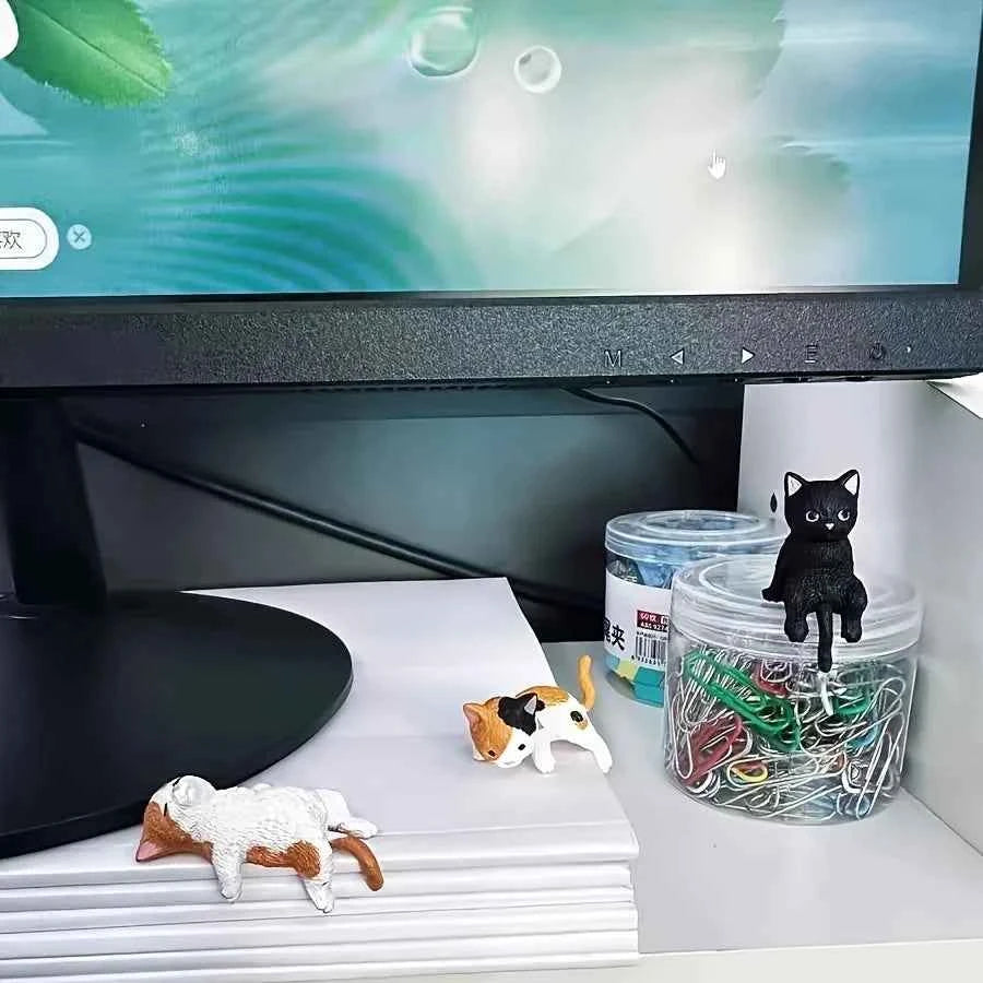 5-Pack Cute Healing Cat Monitor Decoration - Kawaii Screen