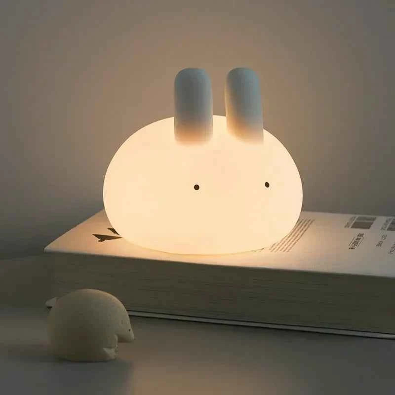 Kawaii Soft Silicone Bunny Night Light (4.6 in) - Rechargeable Timer Lamp