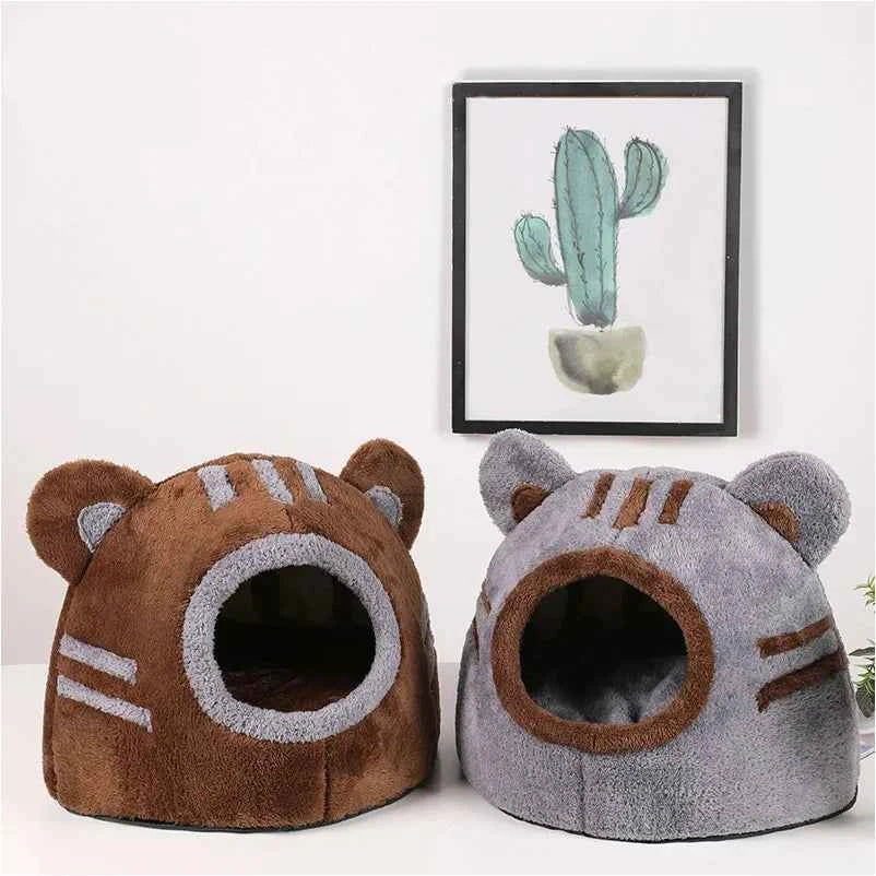 Kawaii Bear Head Cat Bed (Up to 16.9 in) - Cozy Cave Winter Self Warming Kitten Nest