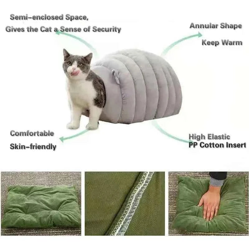 Pumpkin Cat Nest Cave Bed - Half-Enclosed Washable Pet Bed with Removable Cushion, 3 Colors and 2 Sizes