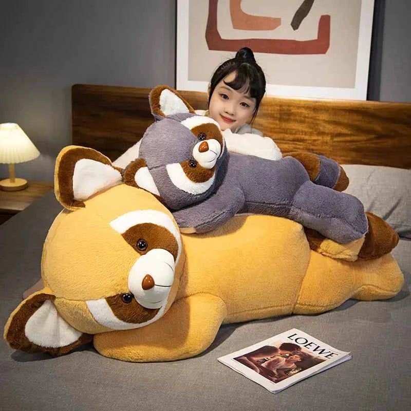 Kawaii Raccoon Plush Hug Pillow – Soft Stuffed Red Panda Doll in Brown & Gray (55–90cm)