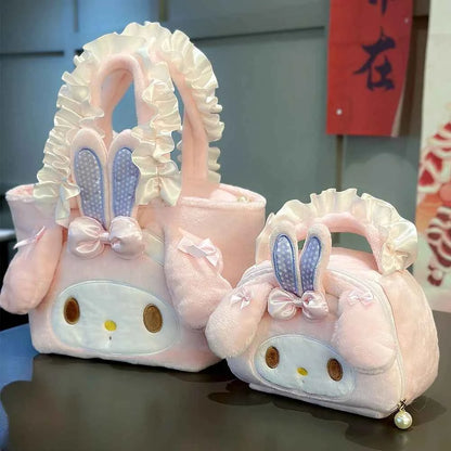 Lovely My Melody Handbag Japanese Style Cosmetic Bag Kawaii Anime Piano Plush Lolita Bag Large Capacity Birthday Gifts