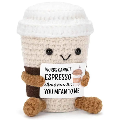 Funny Crochet Emotional Support Coffee Doll Card Desktop