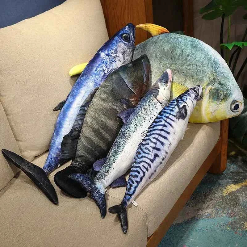 Kawaii 3D Simulation Fish Plush Pillow – Realistic Stuffed Tuna, Salmon, Grouper & More