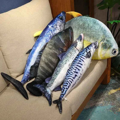 Kawaii 3D Simulation Fish Plush Pillow – Realistic Stuffed Tuna, Salmon, Grouper & More