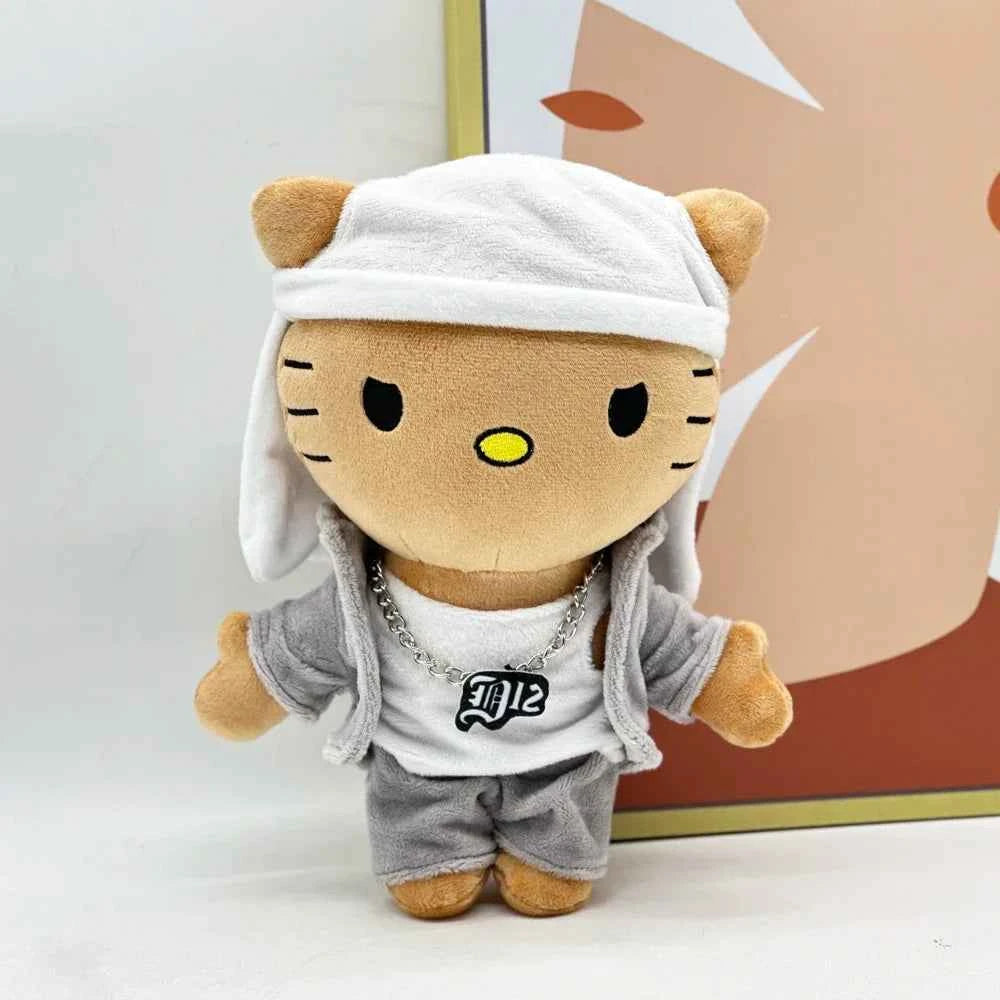 Hello Kitty Selena Eminem Plush Doll White Hat Figure Stuffed Toys Cute Cat Boys Girls Birthday Christmas Gift 24cm