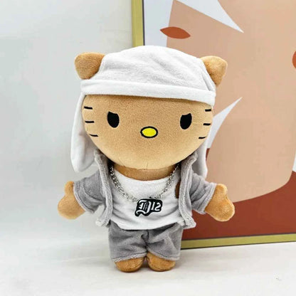 Hello Kitty Selena Eminem Plush Doll White Hat Figure Stuffed Toys Cute Cat Boys Girls Birthday Christmas Gift 24cm