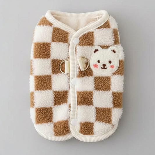 Warm Hairless Cat Sweater Vest – Soft Cardigan for Sphynx Cats Plaid Coffee