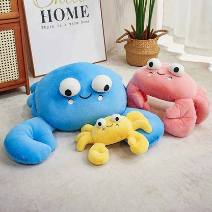 Kawaii Big Eyes Crab Plush Toy – Soft Stuffed Ocean Animal in Yellow, Pink & Blue (28–70cm)