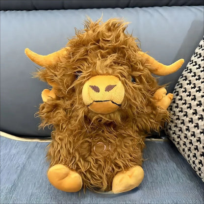 Highland Cow Breathing Plush Toy – Music & Light Sleep Companion