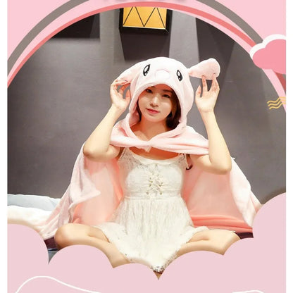 Cartoon Hooded Blanket Cape – Soft Flannel Wearable Shawl Blanket