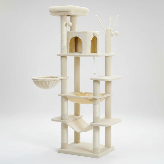 Extra Tall Cat Tree Tower – 6–7 ft Multi-Level Plush Condo with Scratching Posts B