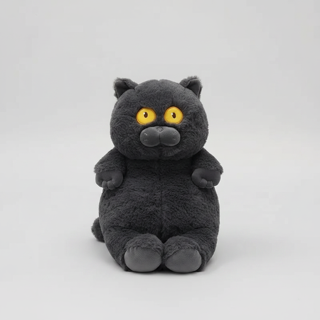 Kawaii Fat Cat Plush Toy – Soft Stuffed Animal Pillow Black