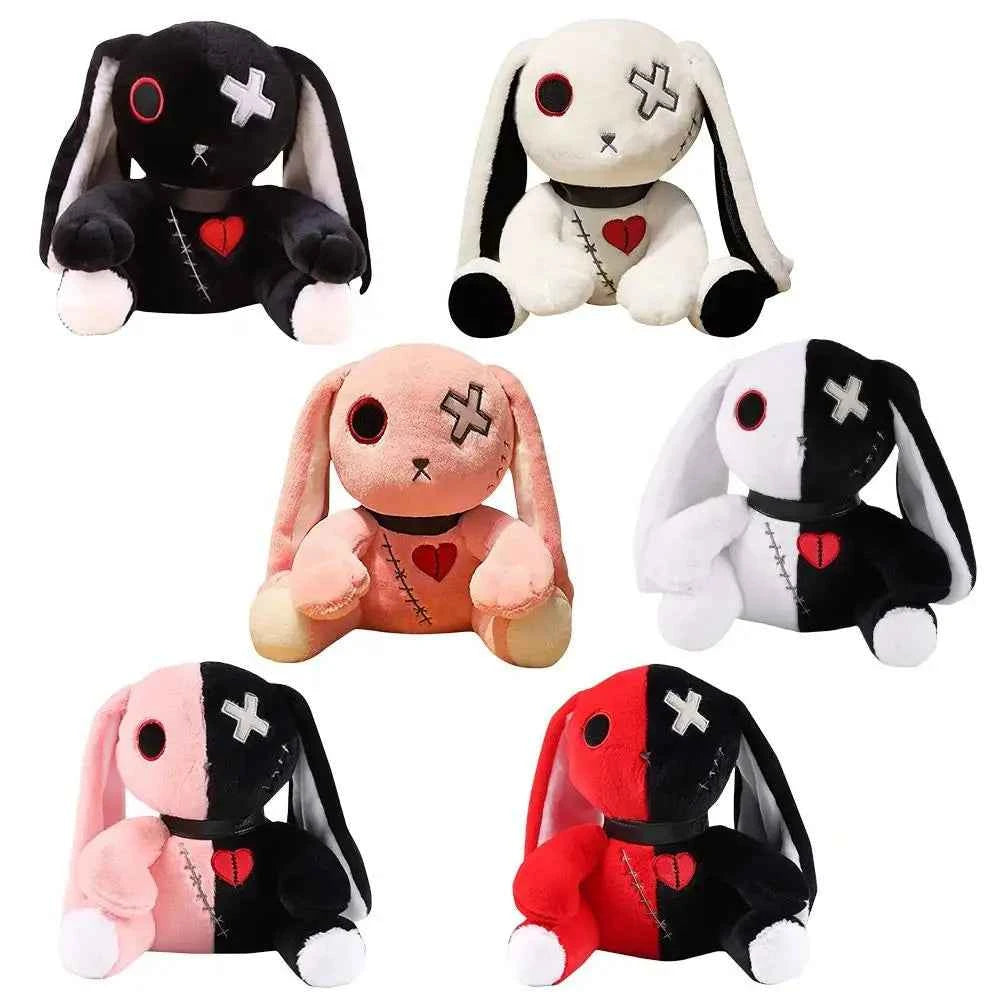 23cm Spooky Gothic Bunny Plush Toy Creepy Rabbit Plushie Stuffed Animal Toys Cute Horror Doll for Birthday Gift Halloween Decor