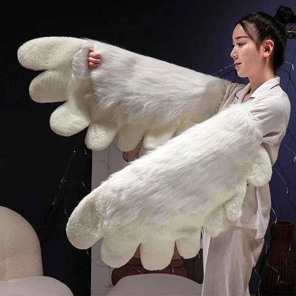 Kawaii Plush Cat Claw Mittens - Furry Fox Paws Gloves with Bird Wings for Halloween Cosplay