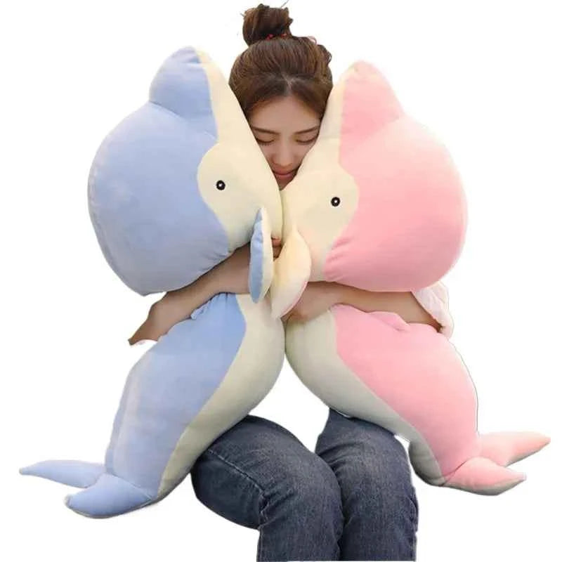 Kawaii Dolphin Plush Doll - Soft Stuffed Ocean Friend Cuddle Toy and Gift, 2 Colors and 3 Sizes Pink Dolphin