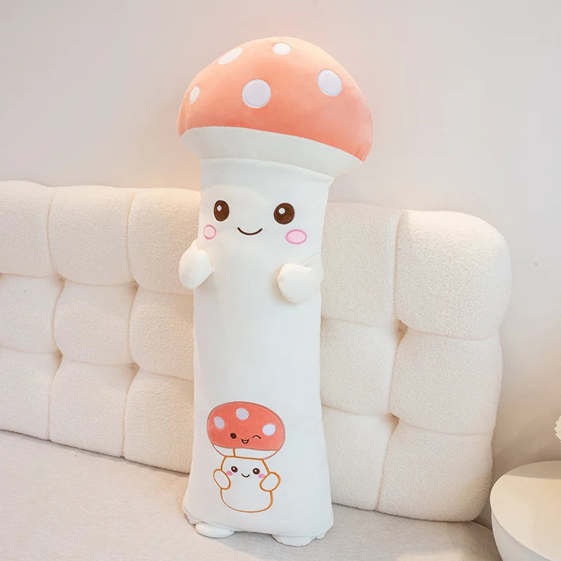 Kawaii Long Legs Sleeping Mushroom Plush Pillow – Cute Plant Hugging Cushion White