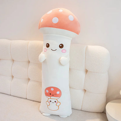 Kawaii Long Legs Sleeping Mushroom Plush Pillow – Cute Plant Hugging Cushion White