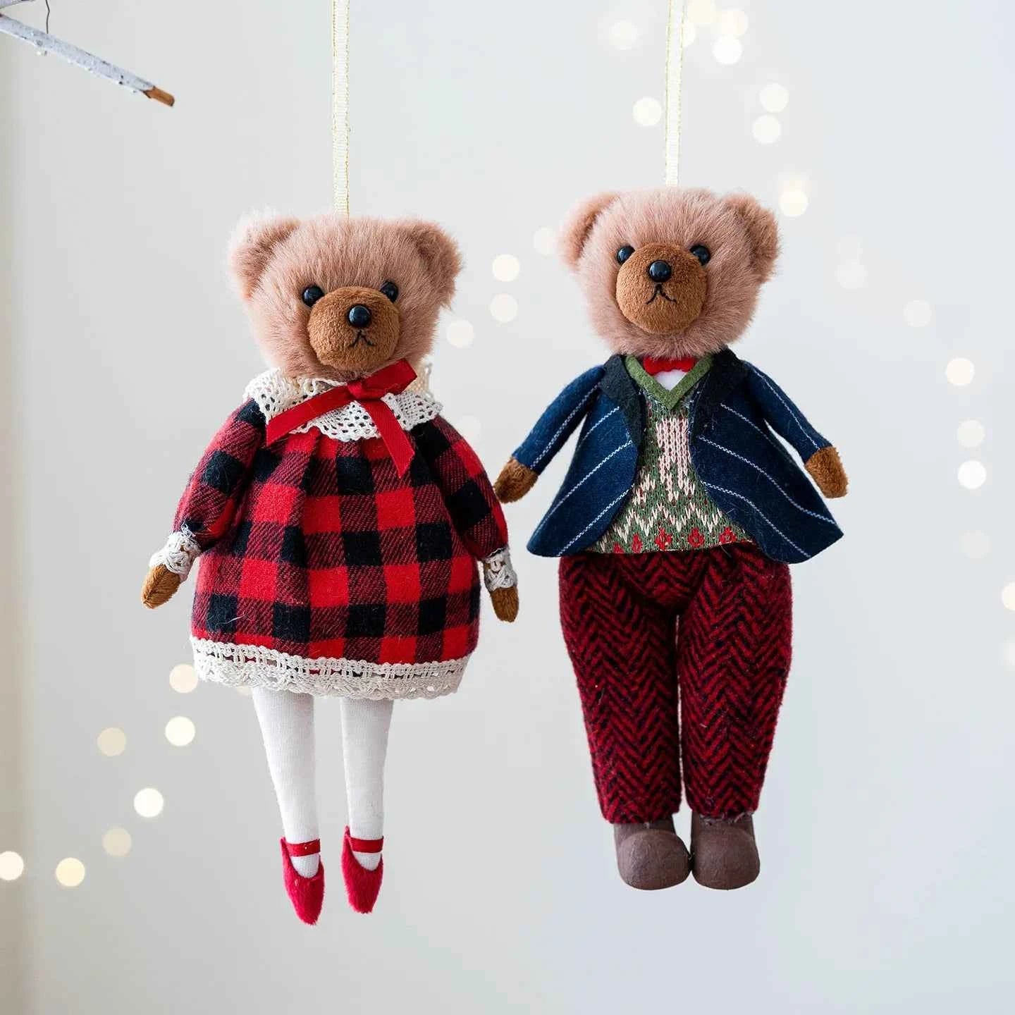 Cute Plush Bird/Bear Couple Christmas Tree Hanging Pendant - Handcrafted Xmas Ornament