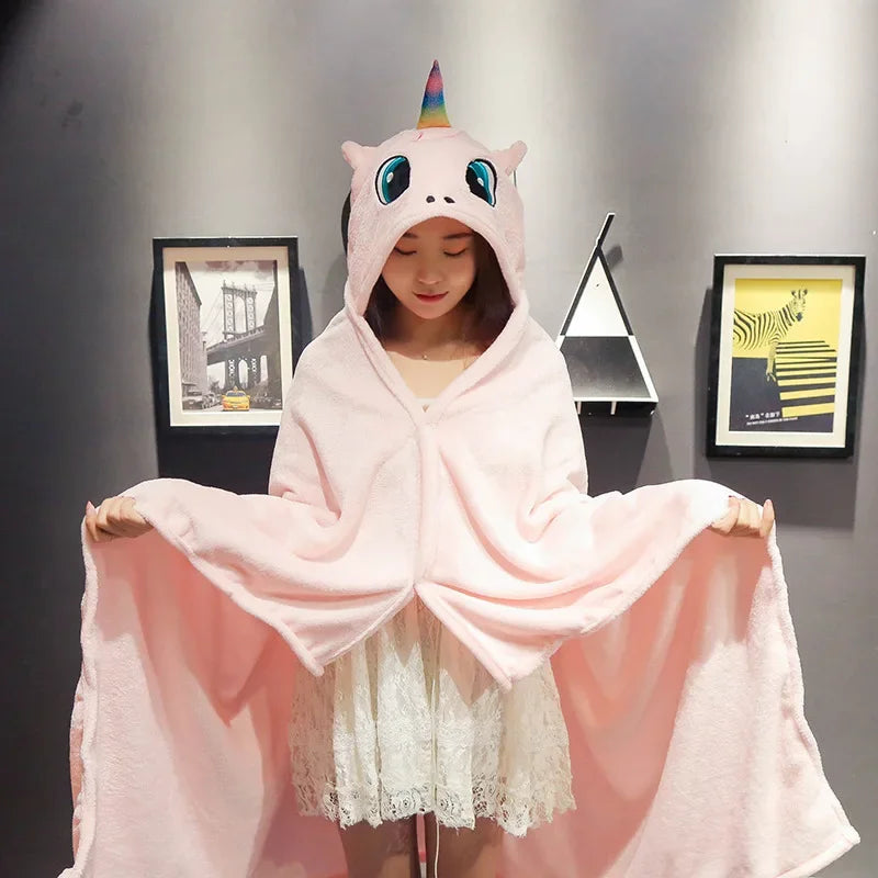 Cartoon Hooded Blanket Cape – Soft Flannel Wearable Shawl Blanket