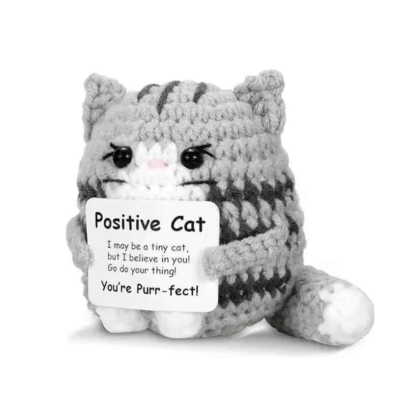 Funny Crochet Emotional Support Coffee Doll Card Desktop Cat